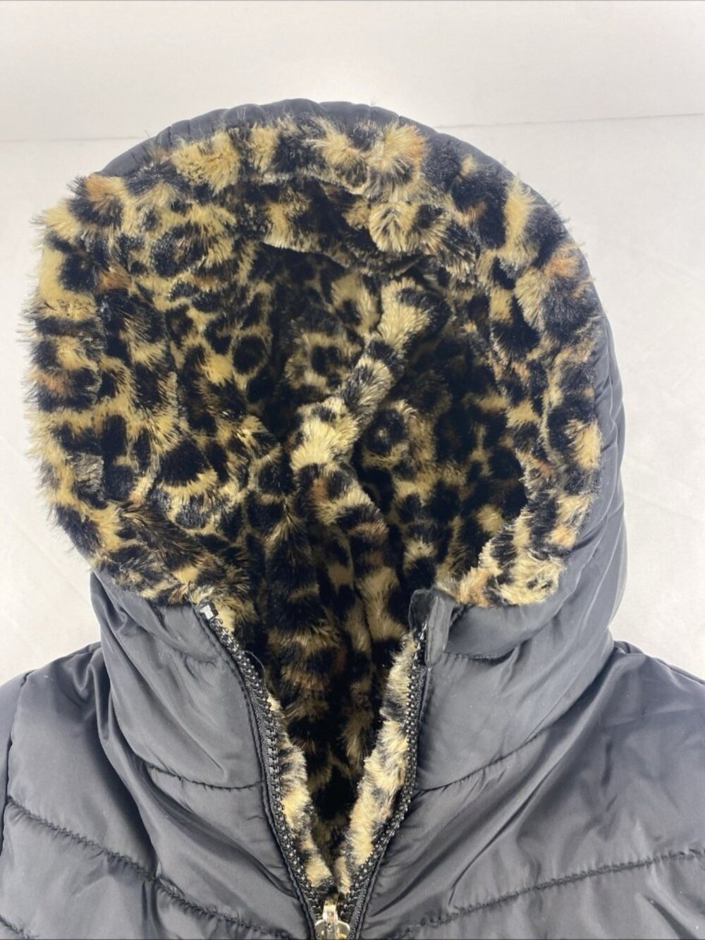 Madden Girl Youth 6/6X Girls Reversible Black Hooded Puffer Jacket Cheetah - Picture 4 of 16